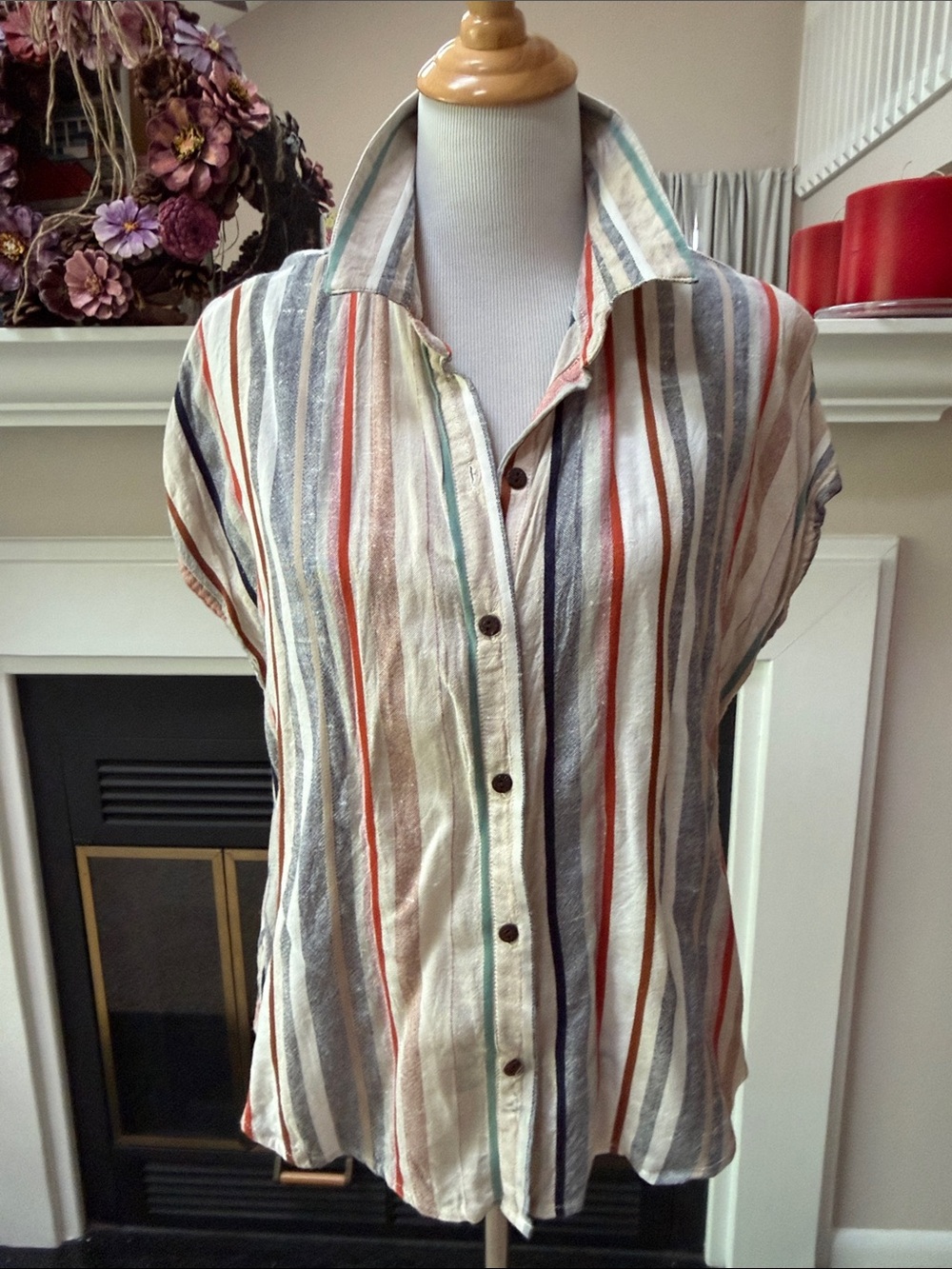 Women's Multicolor Striped Button-Down Shirt - Casual Collared Top